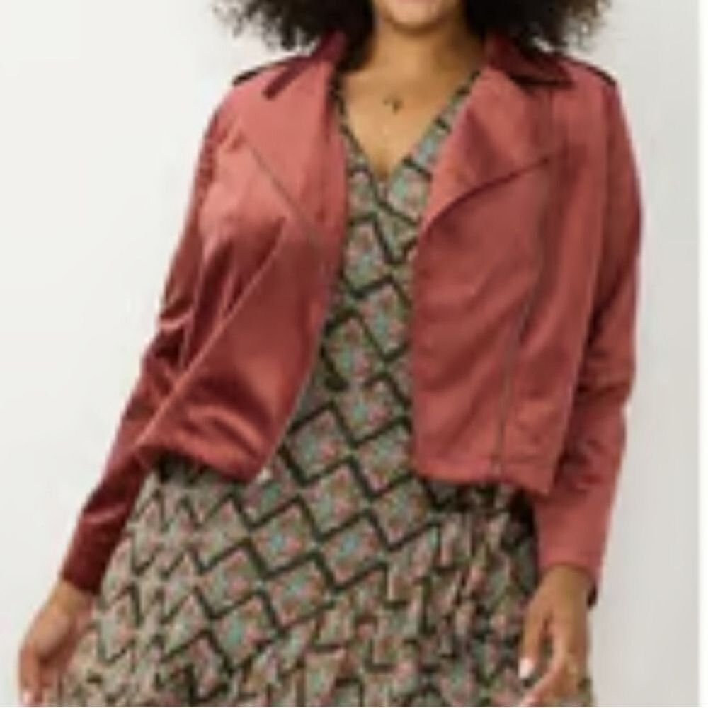 NEW 1X SOFT COPPER BURGUNDY ZIP LINED MOTO TRAVEL PACKABLE COAT JACKET XXL NWT
